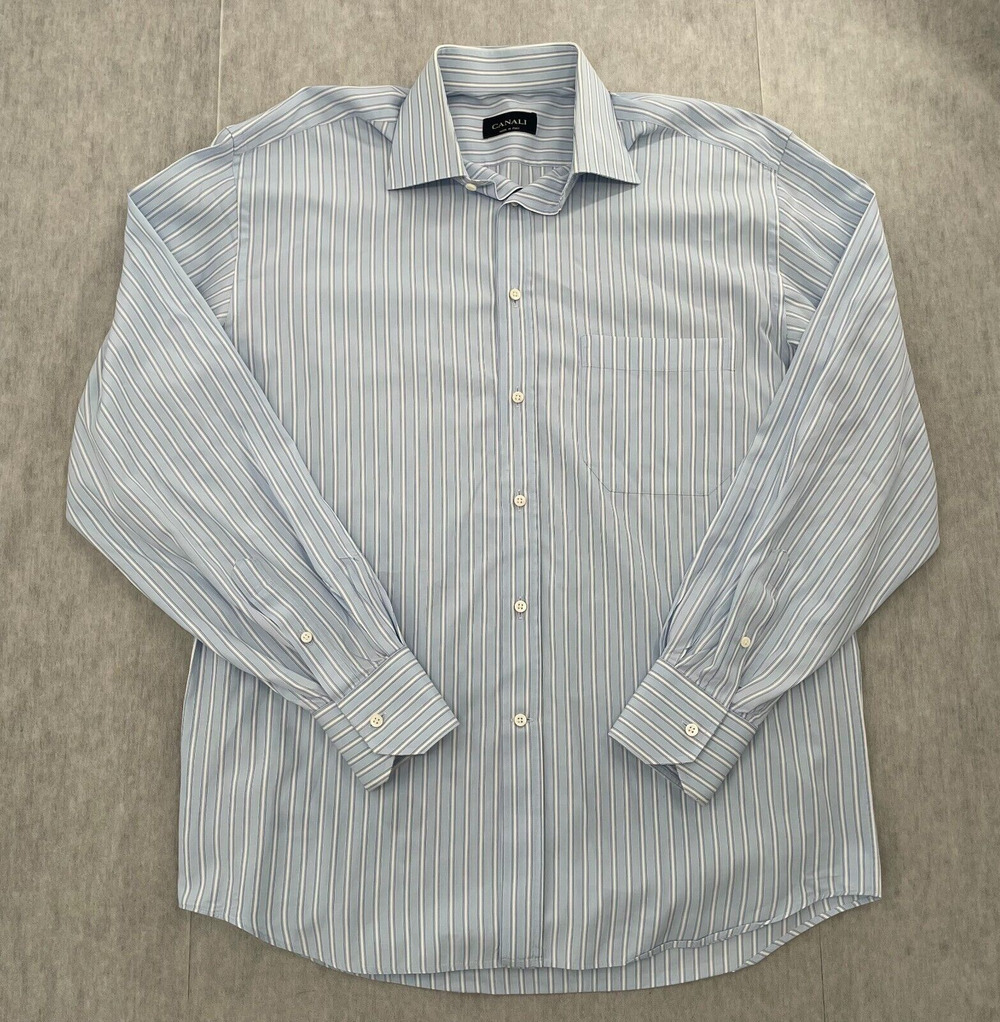 Canali Shirt Adult 16/41 Blue Striped Button Up Long Sleeve Cotton Italy Mens